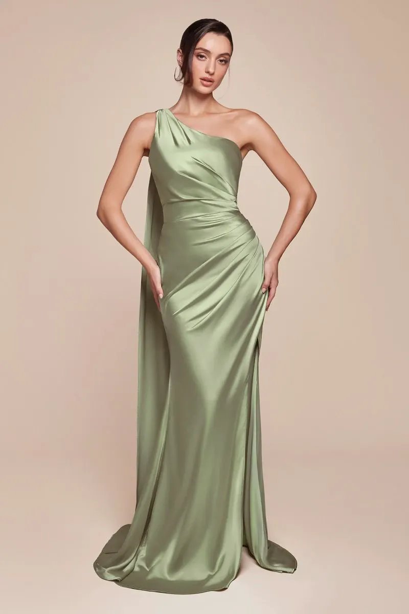 One Shoulder Luxe Satin Fitted Gown by Tux-USA