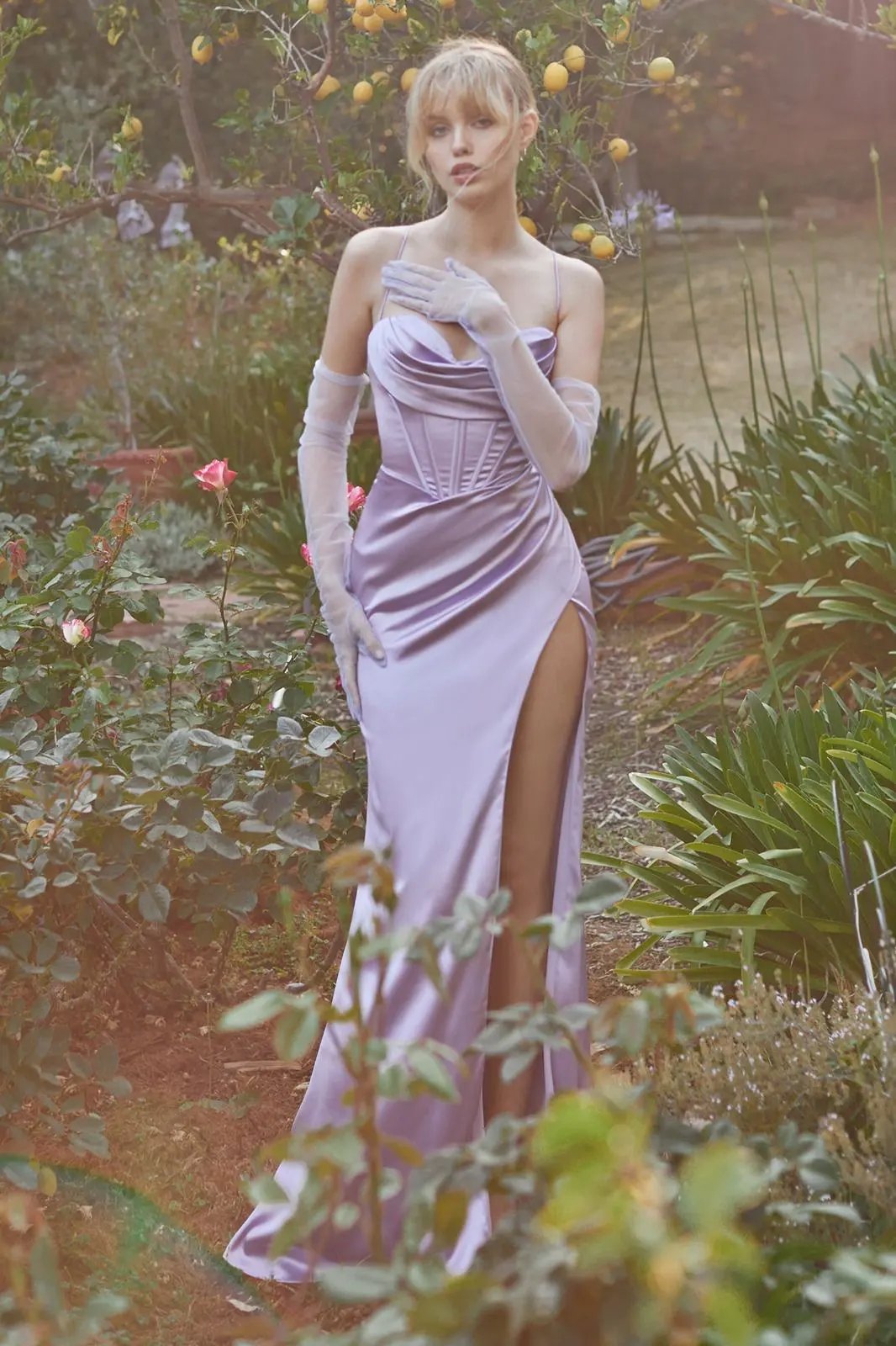 Corset Pleated Satin Gown by Tux-USA