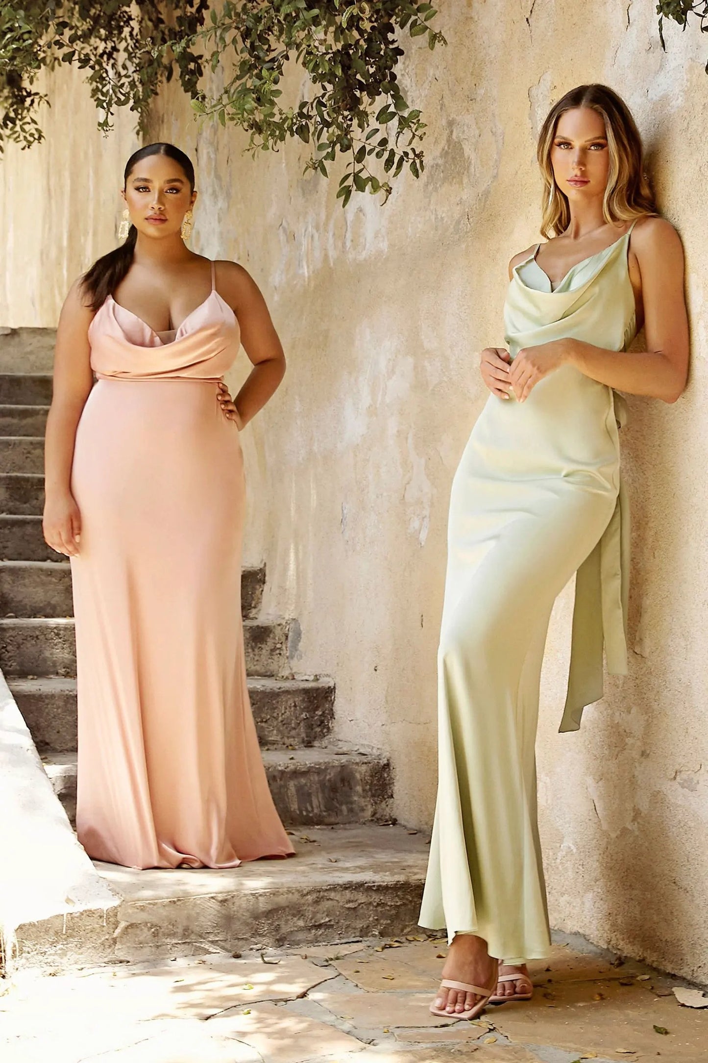Fitted Satin Dress With Cowl Neckline And Tie Open Back by Partner Label