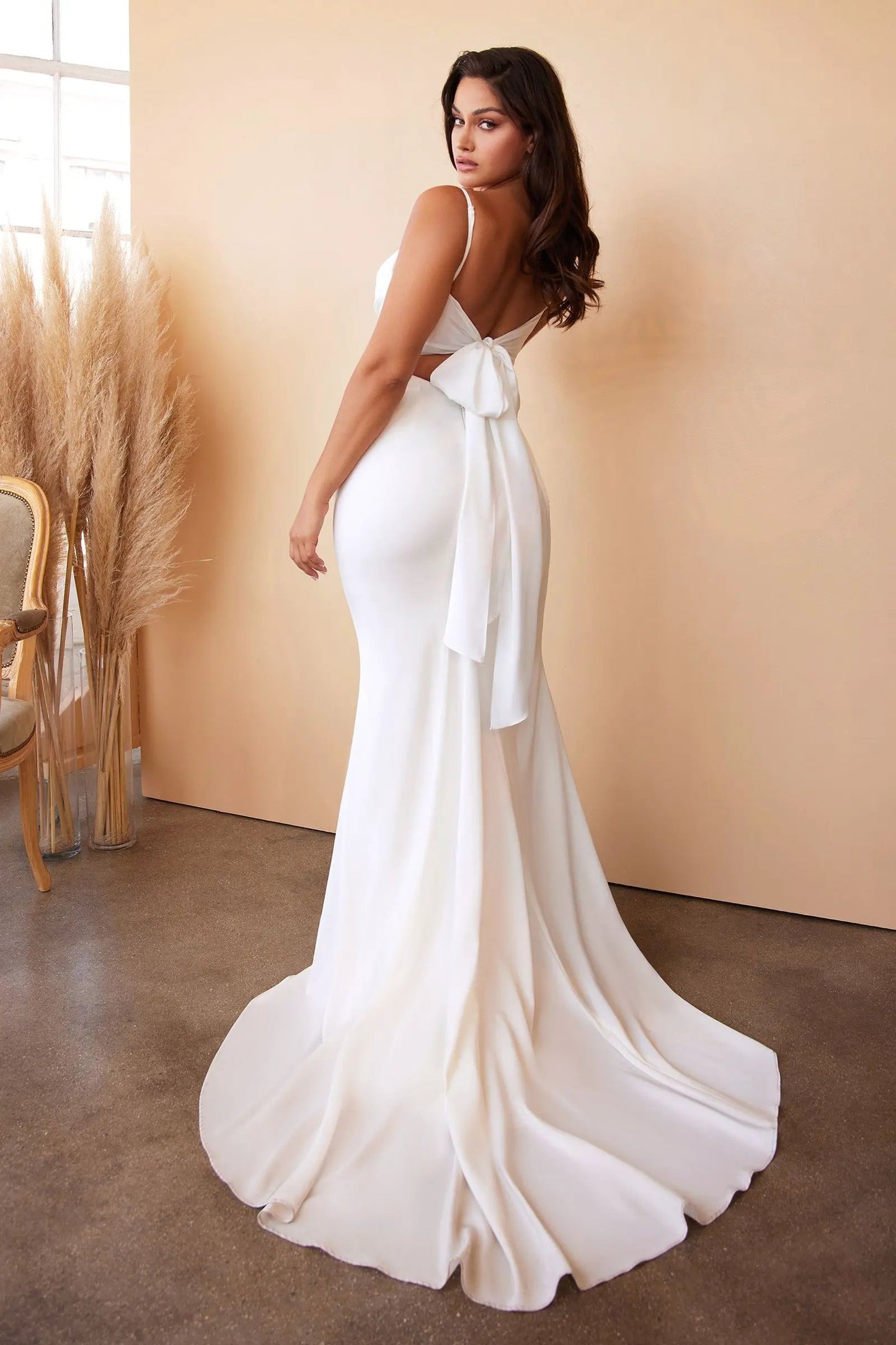 Tie-Back Sash Charmeuse Mermaid Gown by Tux-USA
