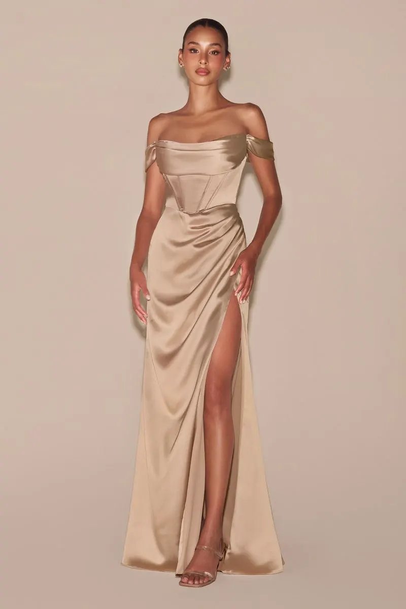 Off The Shoulder Satin Corset Gown by Tux-USA