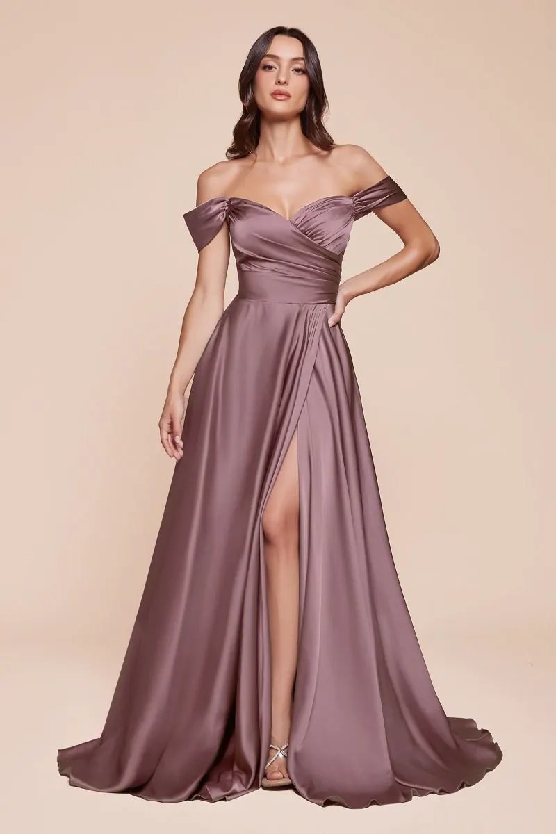 A-Line Satin Off The Shoulder Dress by Partner Label