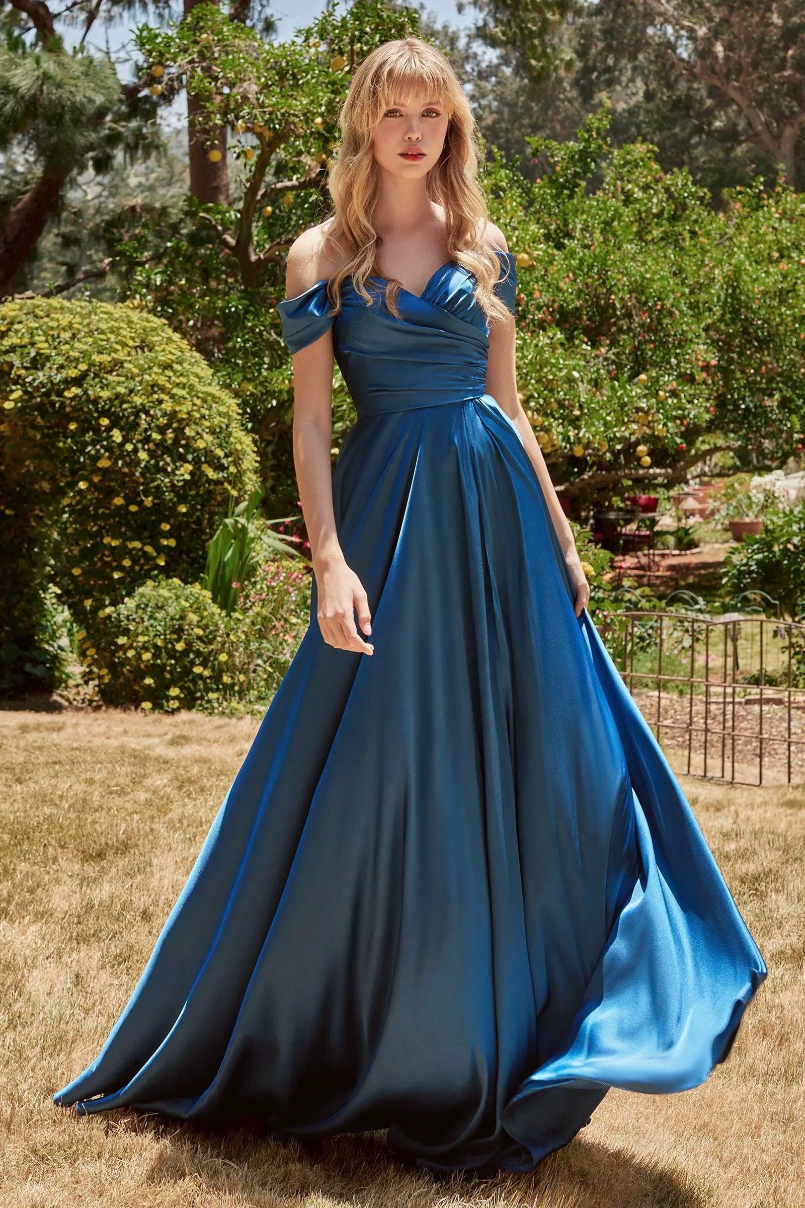 Satin A-Line Off The Shoulder Dress by Partner Label
