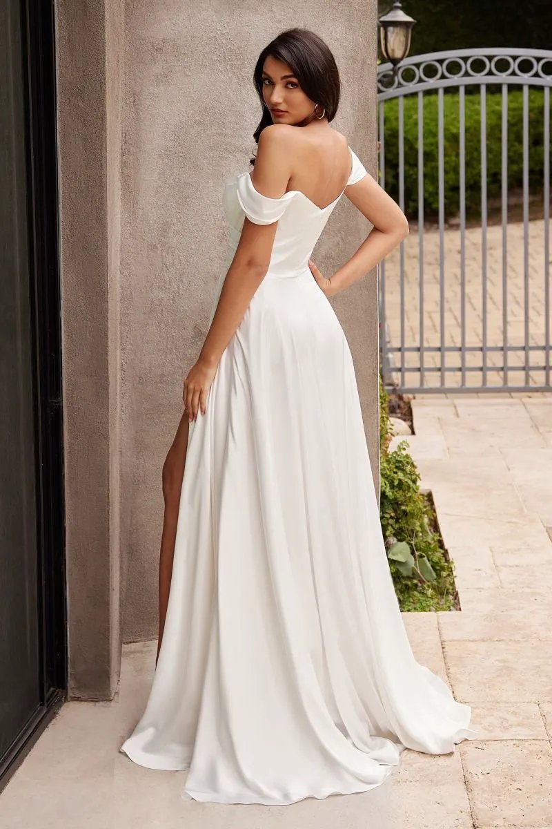 Off The Shoulder Bridal A-Line Satin Dress by Tux-USA