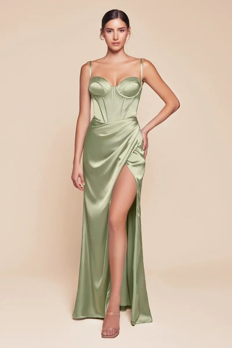 Fitted Satin Bustier Draped Gown by Tux-USA