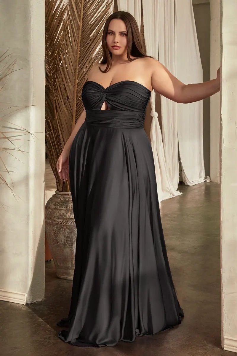 Satin Strapless Keyhole A-Line Dress by Partner Label