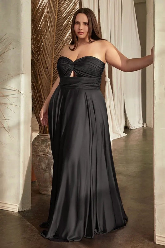 Satin Strapless Keyhole A-Line Dress by Partner Label