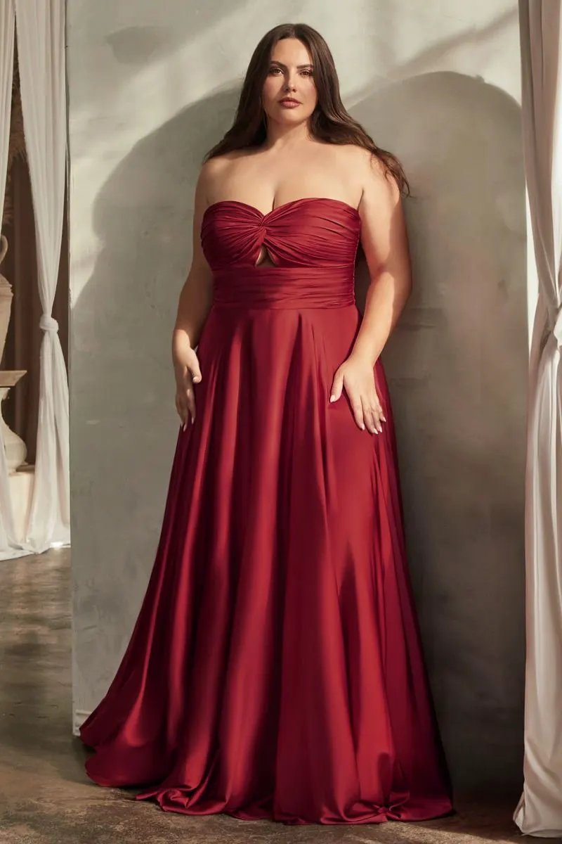 Satin Strapless Keyhole A-Line Dress by Partner Label