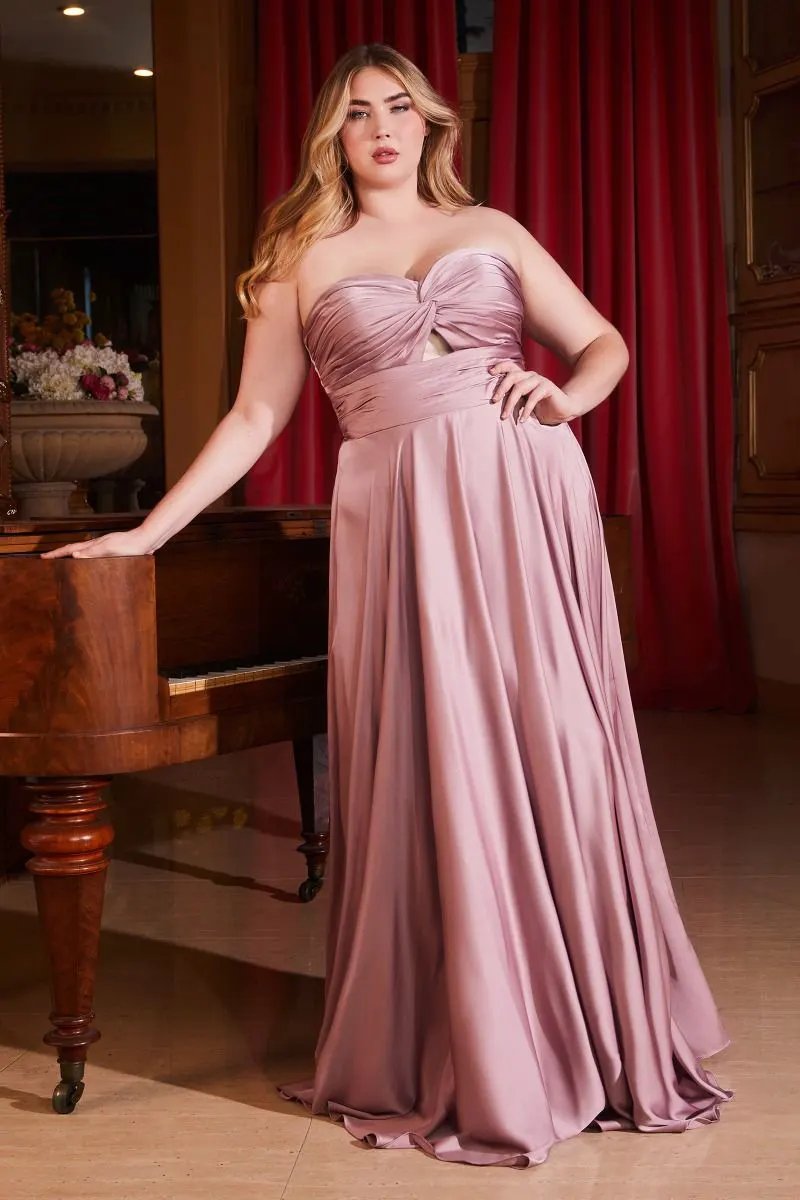 Satin Strapless Keyhole A-Line Dress by Partner Label