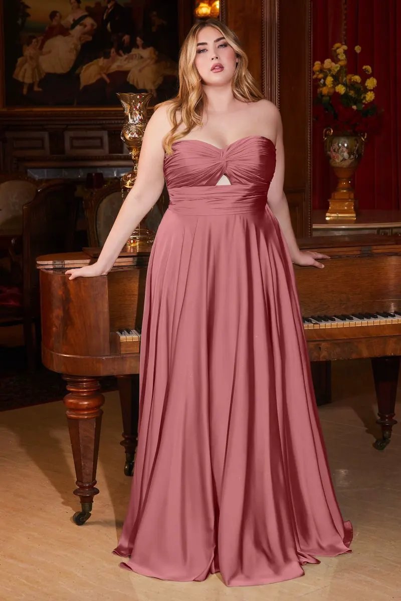 Satin Strapless Keyhole A-Line Dress by Partner Label