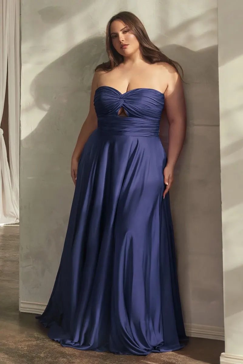 Satin Strapless Keyhole A-Line Dress by Partner Label