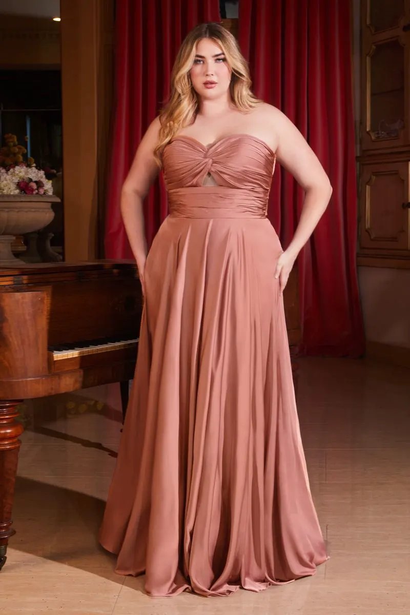 Satin Strapless Keyhole A-Line Dress by Partner Label