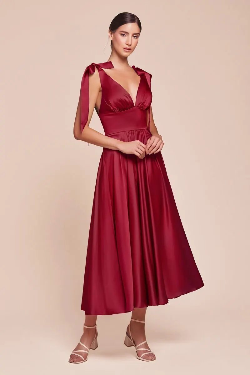 Tea Length Satin A-Line Dress by Tux-USA