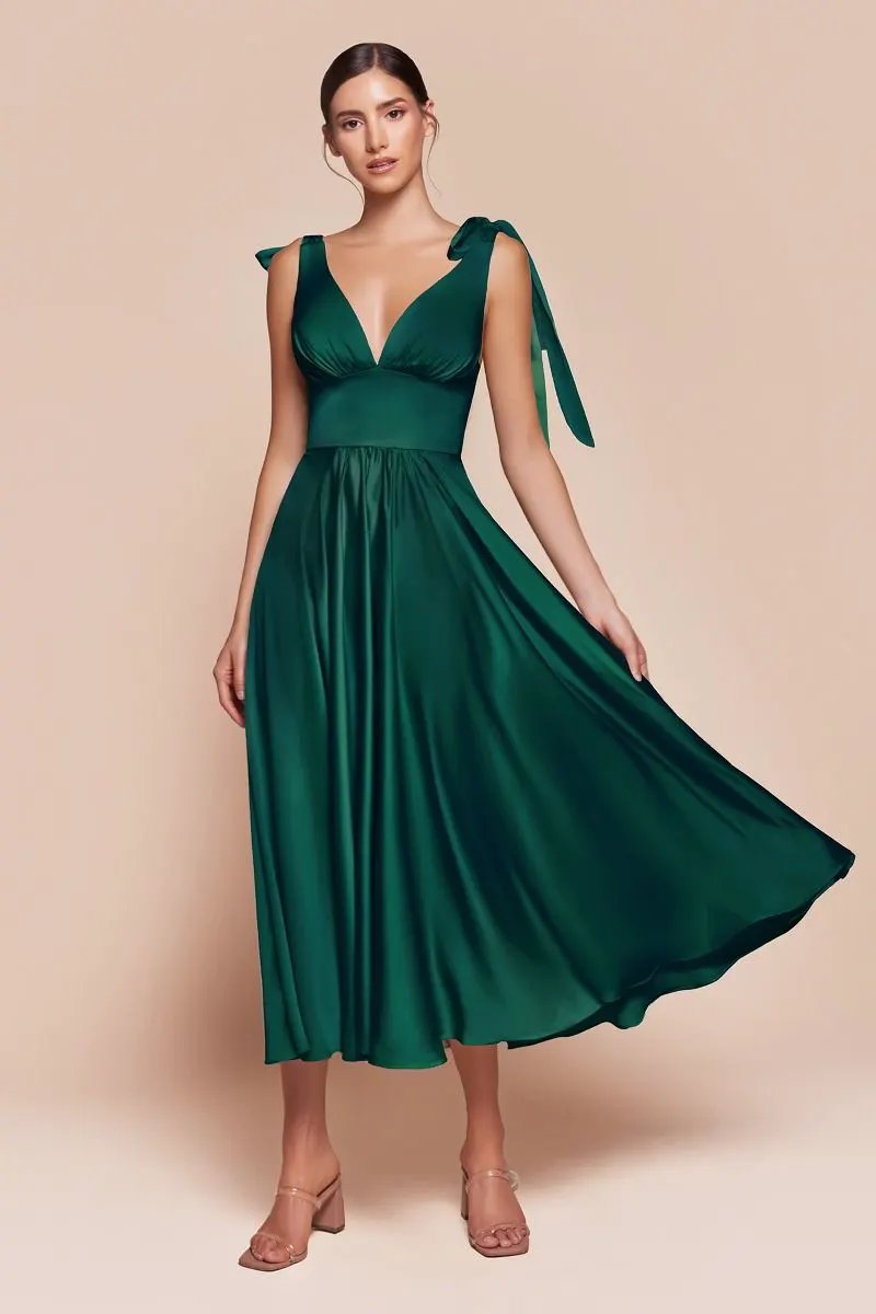 Tea Length Satin A-Line Dress by Tux-USA