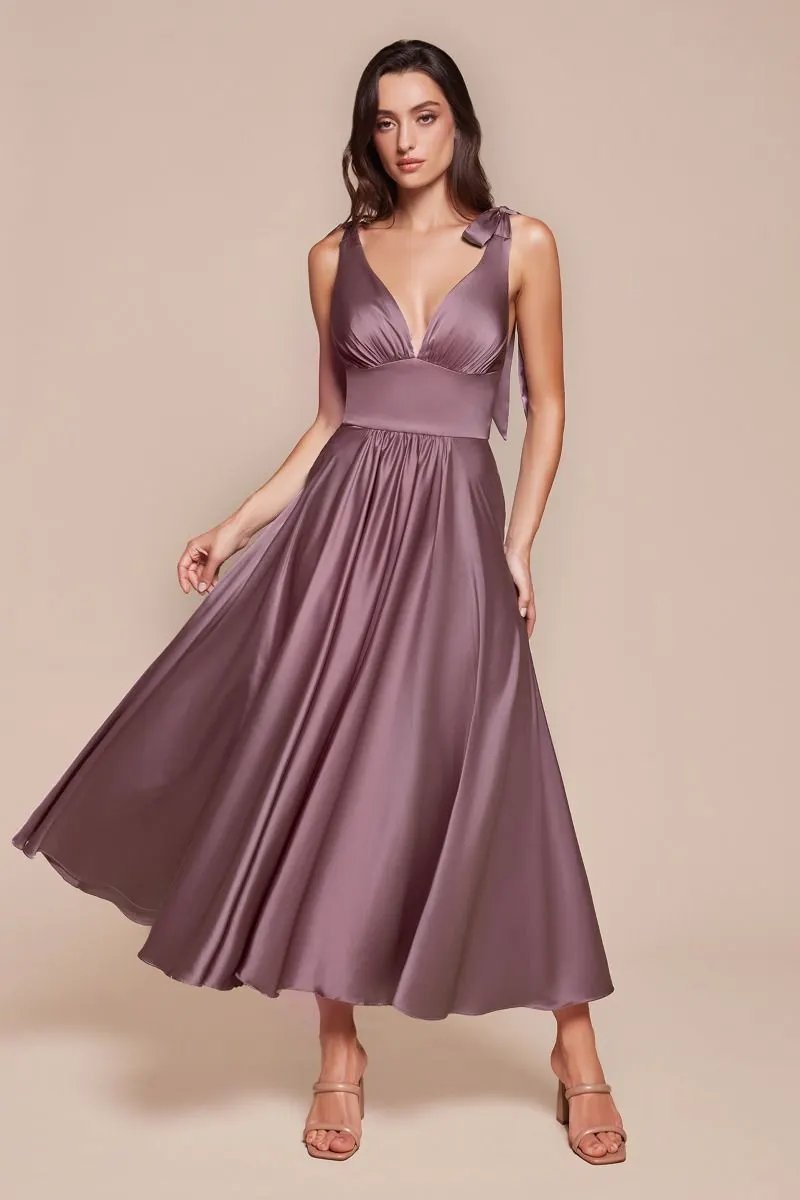 Tea Length Satin A-Line Dress by Tux-USA