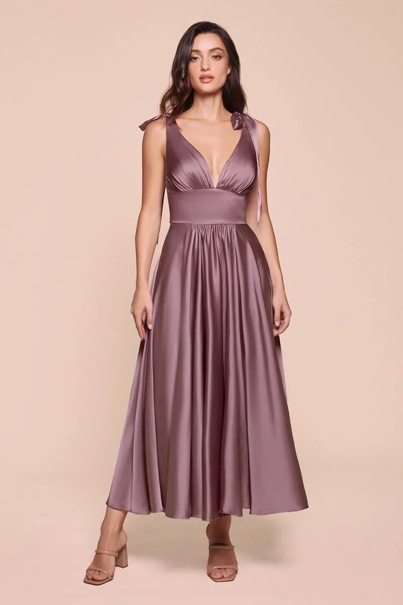Tea Length Satin A-Line Dress by Tux-USA