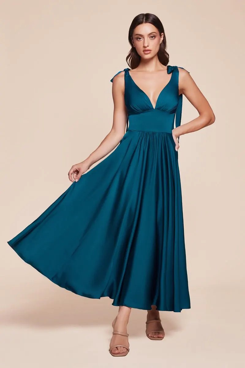 Tea Length Satin A-Line Dress by Tux-USA
