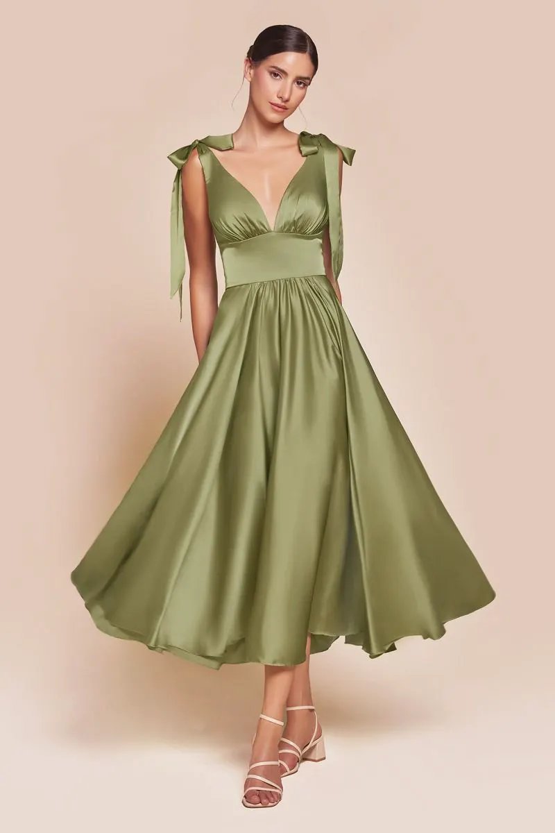 Tea Length Satin A-Line Dress by Tux-USA