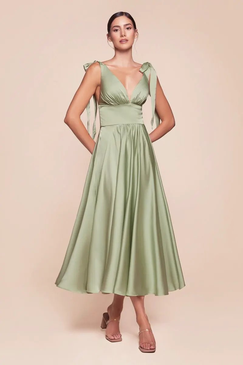 Tea Length Satin A-Line Dress by Tux-USA
