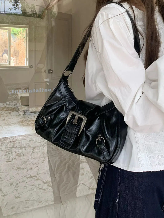 Buckle Decor Ruched Shoulder Bag by Partner Label