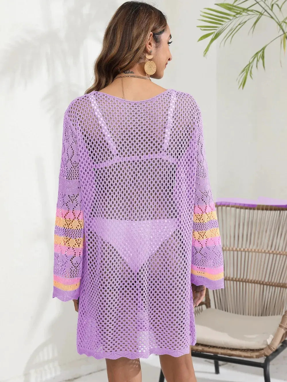 Openwork Contrast Long Sleeve Cover-Up by Partner Labels