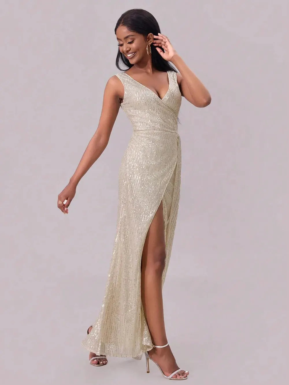 Slit Sequin Surplice Sleeveless Maxi Dress by Partner Label