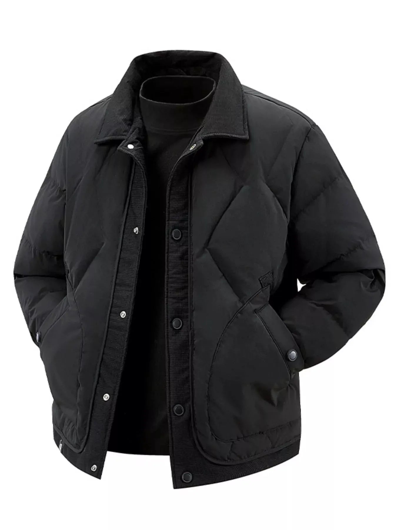 Men's Plus Size Quilted Snap-Down Padded Coat by Partner Label