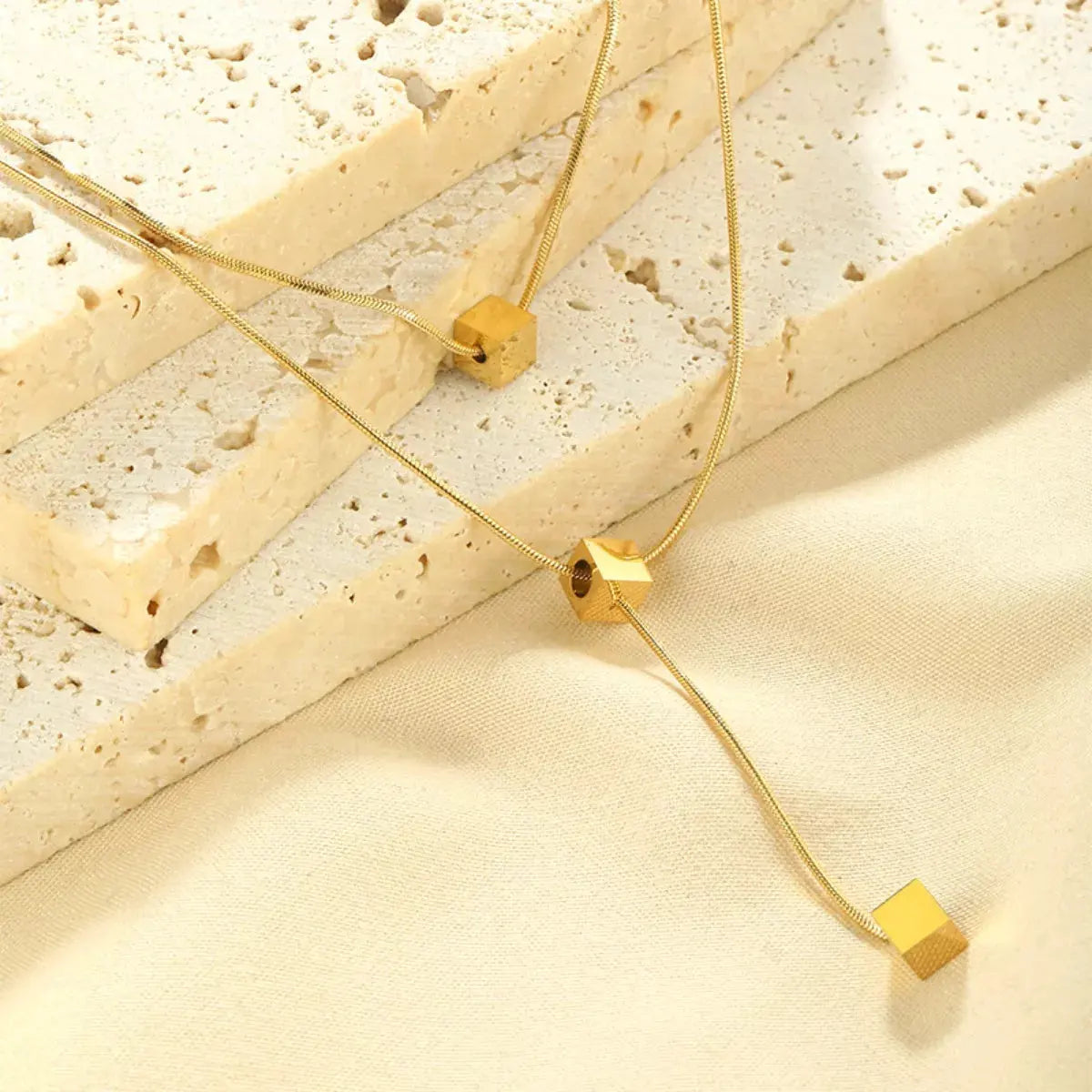 18K Gold-Plated Double Layered Geometric Necklace by Partner Labels