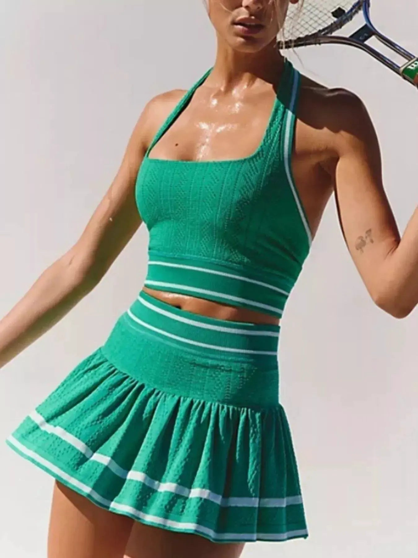Halter Neck Tank and Skirt Tennis Active Set by Trendsi