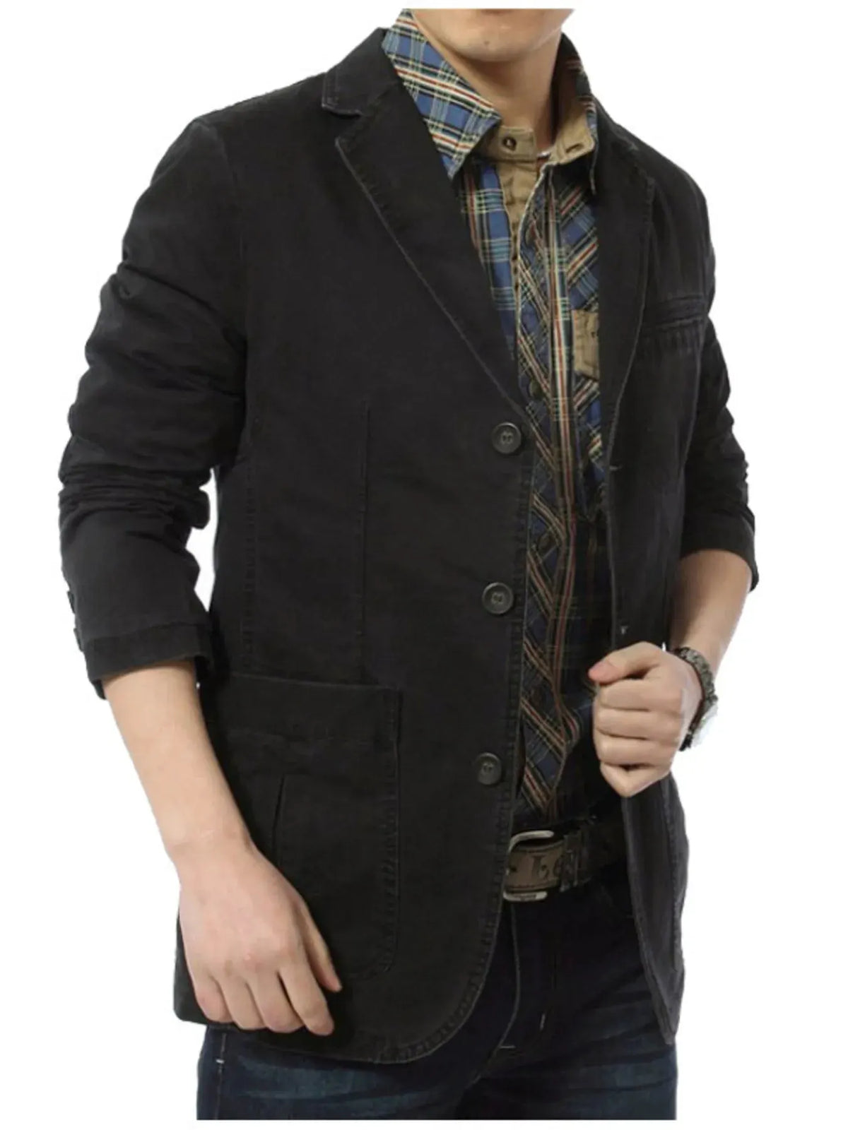 Men's Plus Size Lapel Collar Button Up Blazer by Trendsi