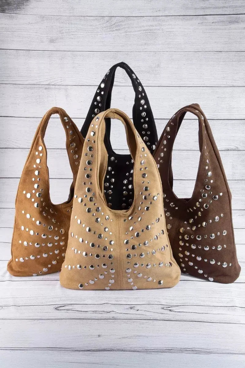 Fame Grommet Studded Suede Shoulder Bag by Partner Label
