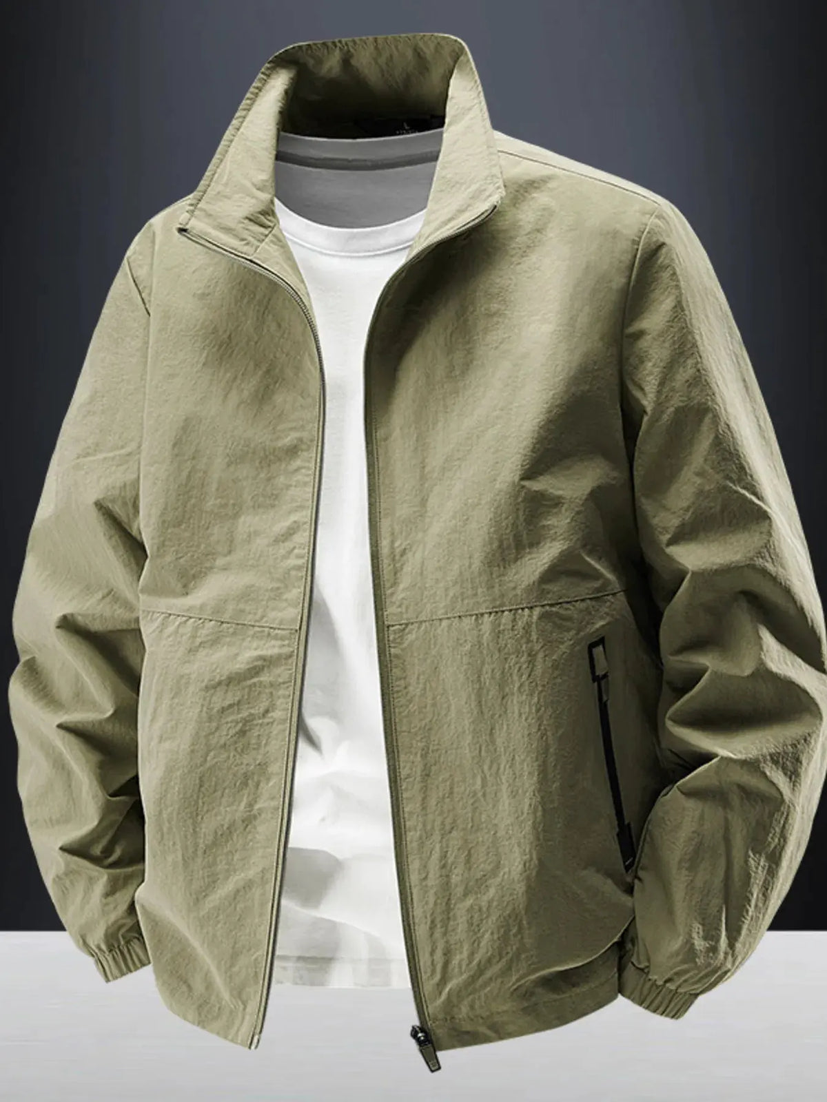 Men's Plus Size Zip Up Long Sleeve Jacket by Trendsi