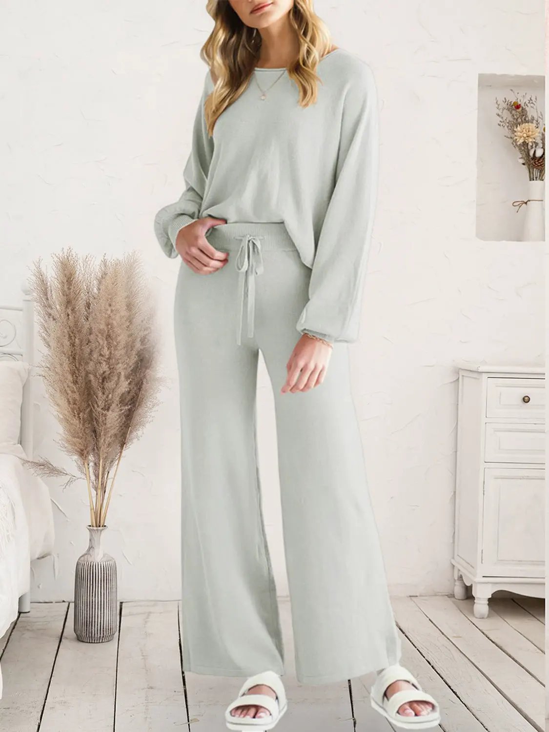Long Sleeve Lounge Top and Drawstring Pants Set by Partner Label