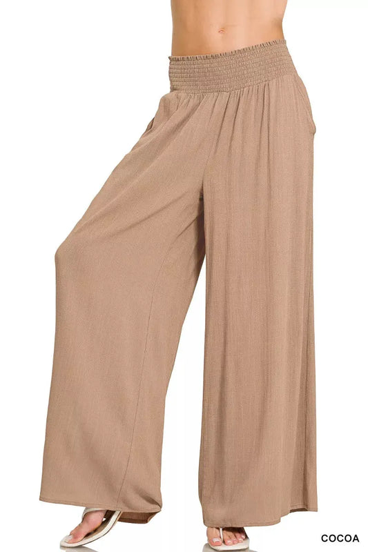 Zenana Smocked Waistband Wide Leg Lounge Pants by Zenana