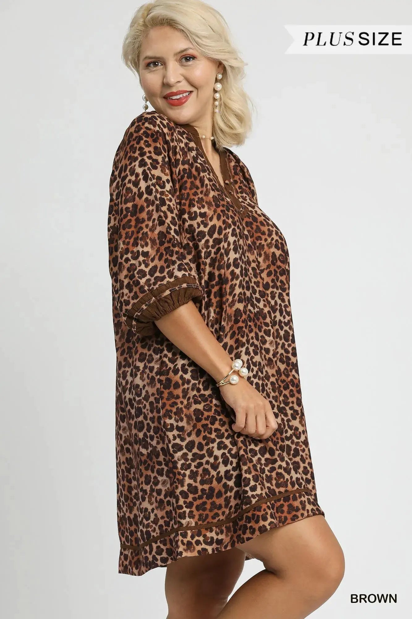 Umgee Full Size Leopard Print Mini Dress with Contrast Trim Plus Size by Umgee