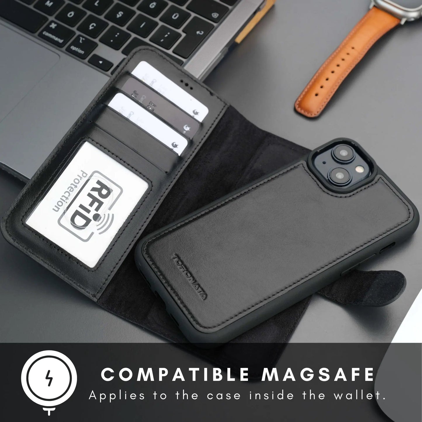 Casper Leather iPhone 15 Plus Wallet Case | Detachable MagSafe Compatible RFID Protection by TORONATA