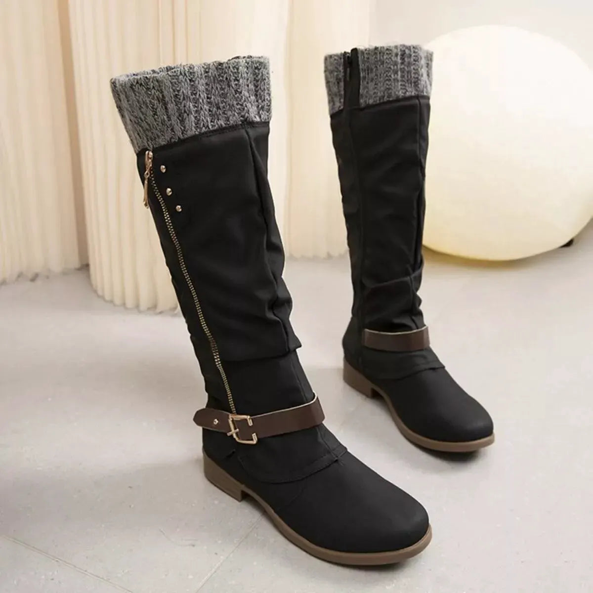 Knee High Slouch Boots with Knit Cuff by Partner Label