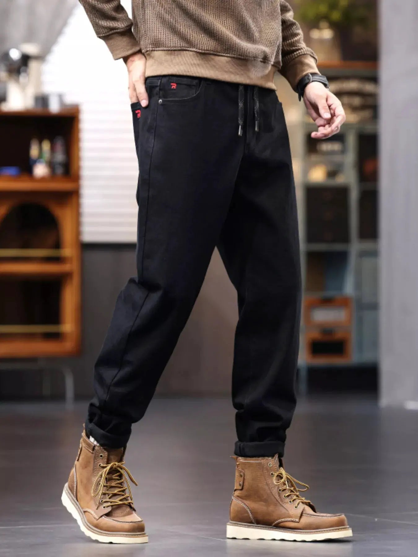 Men's Plus Size Casual Drawstring Jeans by Partner Label