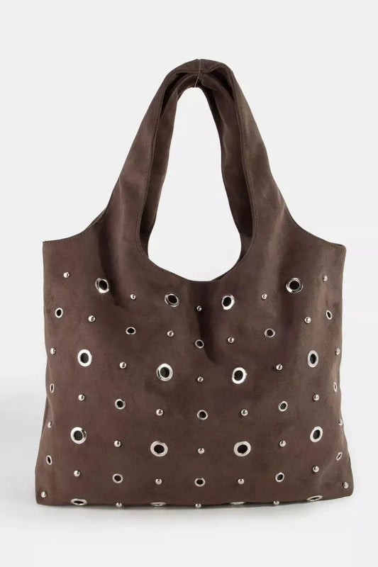 Fame Large Grommeted Suede Shoulder Bag by Partner Label
