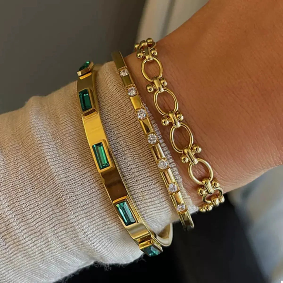 18K Gold-Plated Stainless Steel Zircon Bracelet by Partner Label