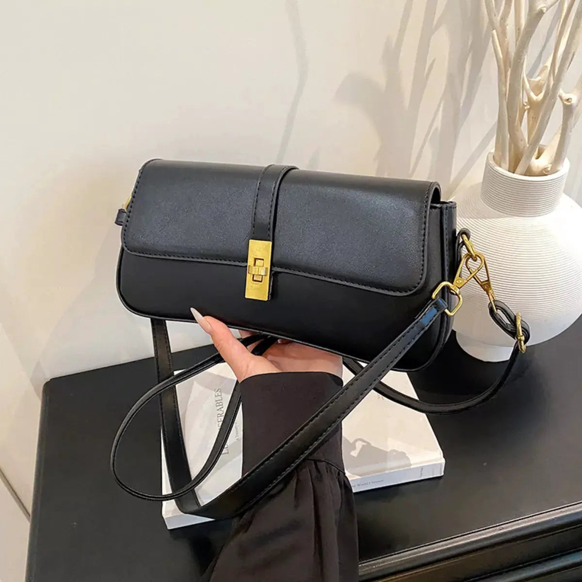 Rectangular Crossbody Bag with Golden Buckle by Partner Label