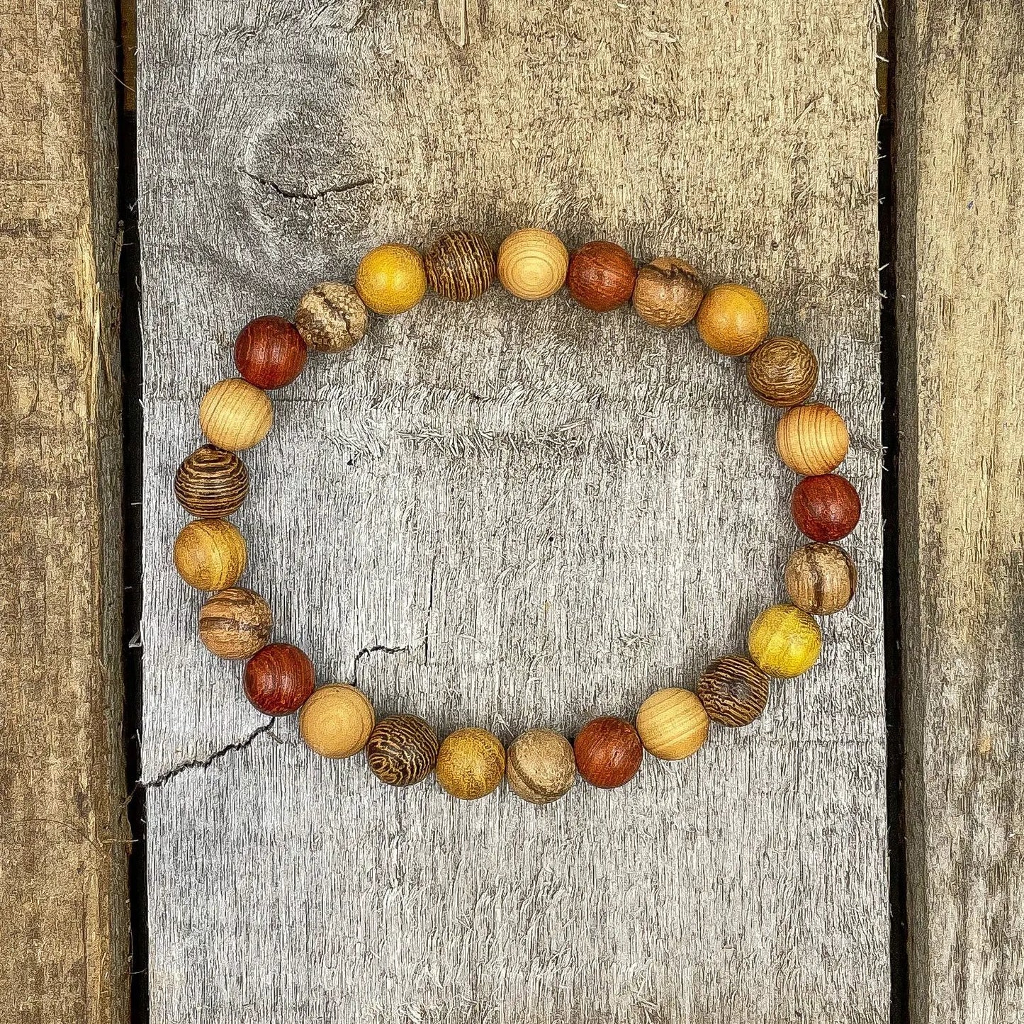 Union - All Mixed Up Red, Yellow, Brown Wood Mala Beaded Bracelet by Everwood Original