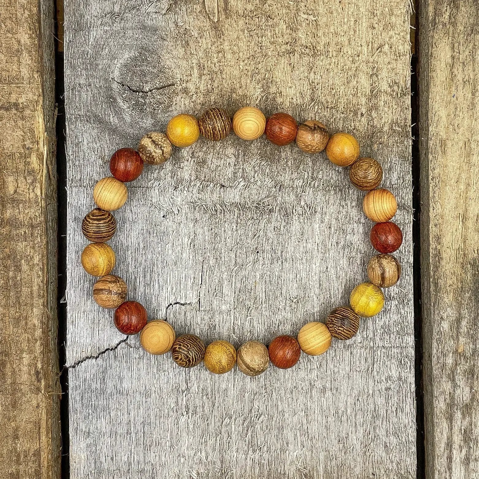 Union - All Mixed Up Red, Yellow, Brown Wood Mala Beaded Bracelet by Everwood Original