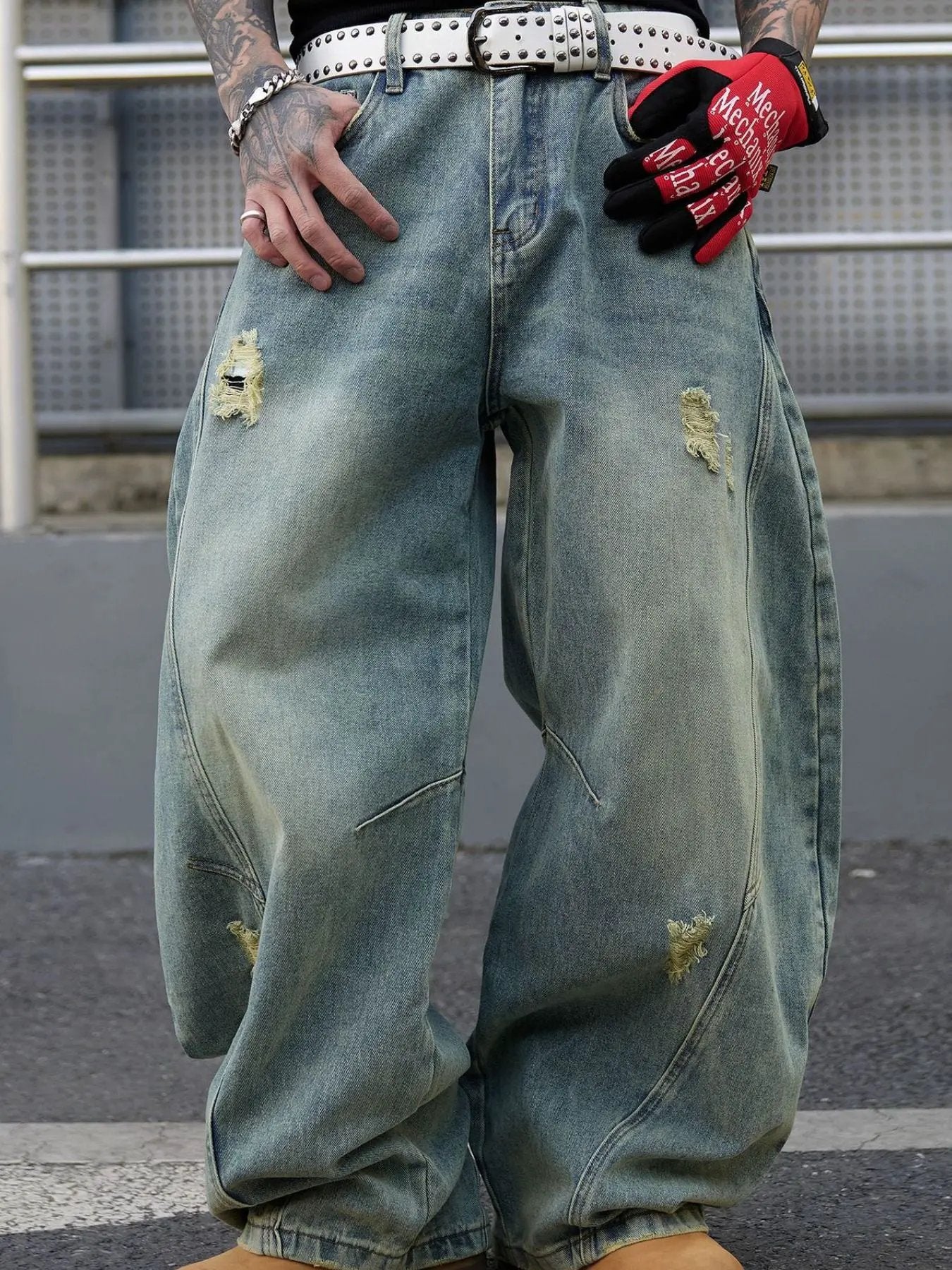 Men's Full Size Distressed Wide Leg Jeans Plus Size by Partner Label