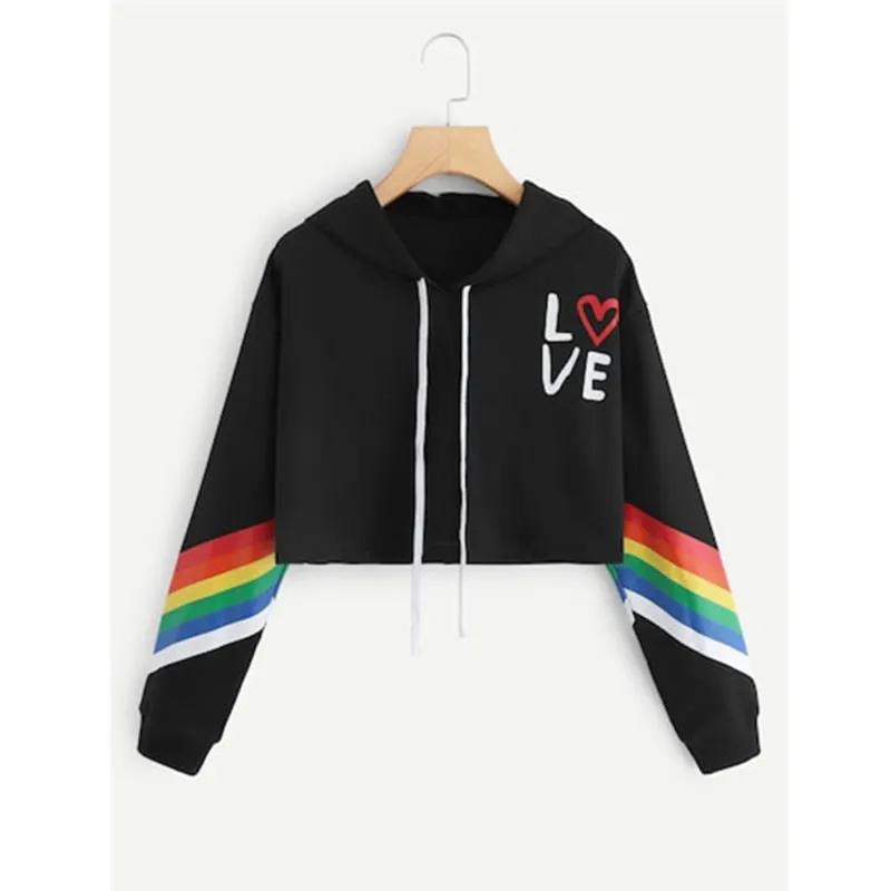 Rainbow striped hooded sweater sweater T-shirt women by Maiden-Art