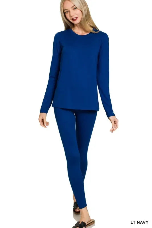 Zenana Microfiber Round Neck Top and Leggings Set by Zenana