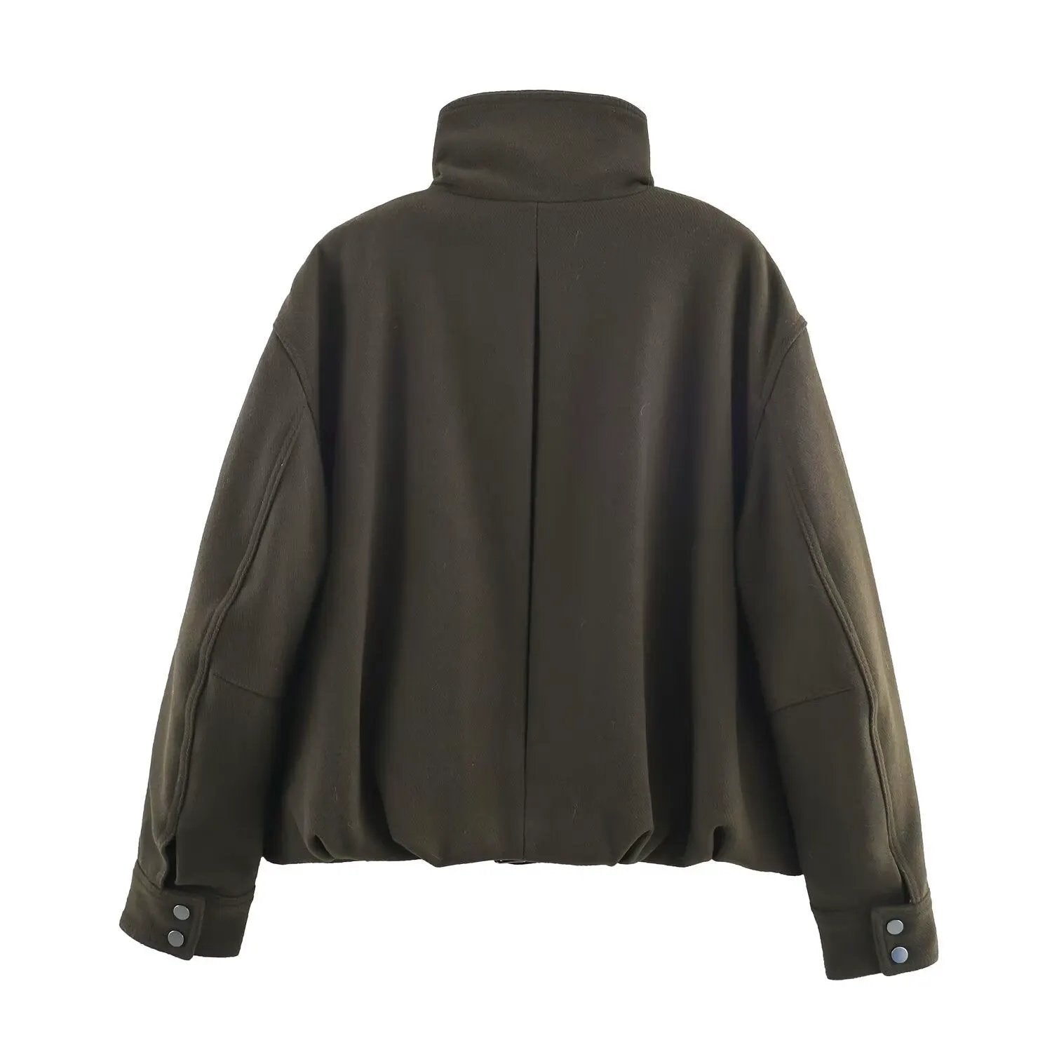 Women's Jacket Dark Olive Wool Blend BYMANYC ® New York SOHO BELTED HIGH COLLAR BOMBER - New Collection by BYMANYC ® New York