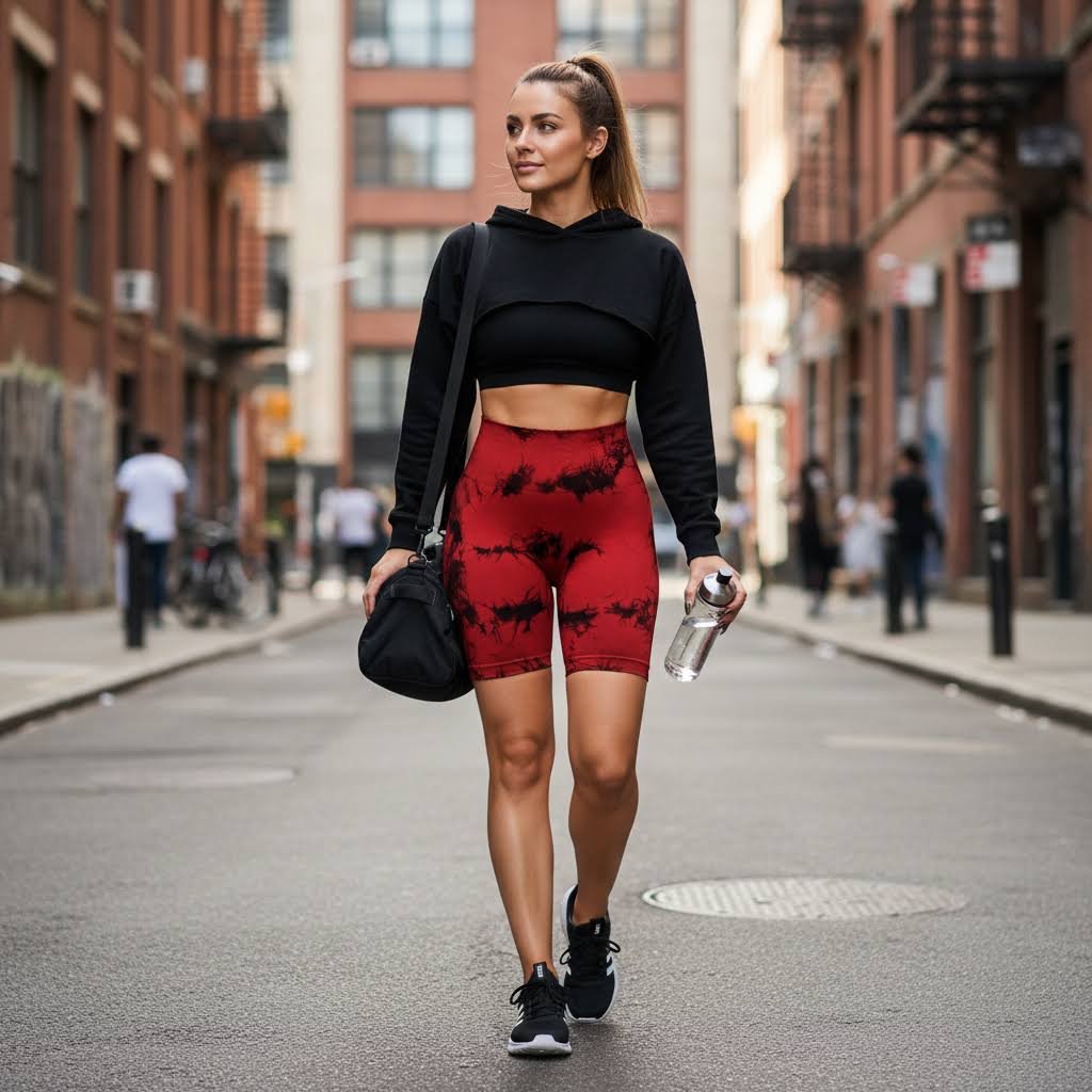 High waist tie‑dye active shorts