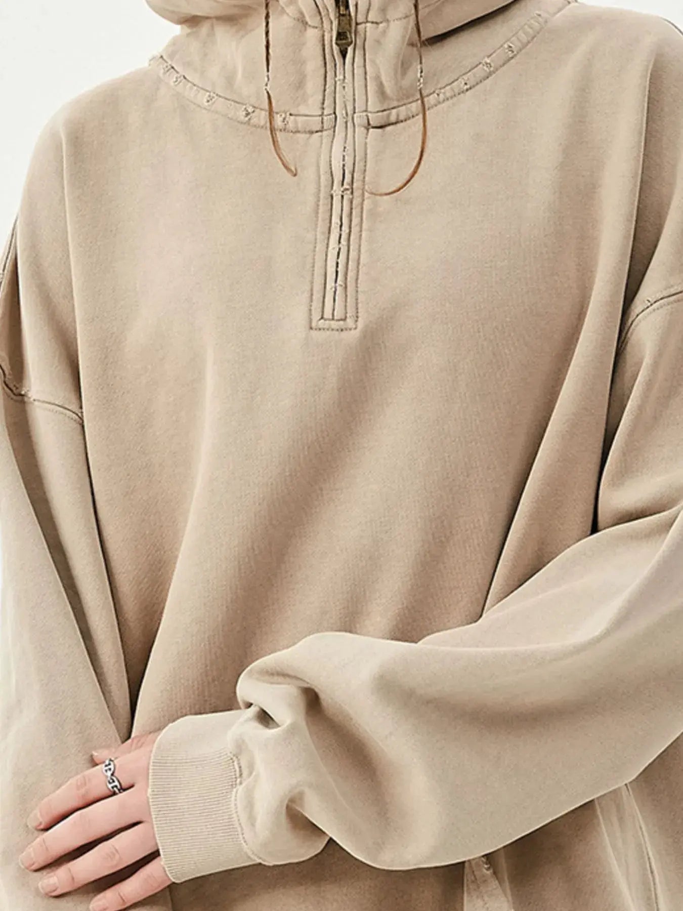 Men's Washed Quarter-Zip Hoodie with Kangaroo Pocket by Trendsi