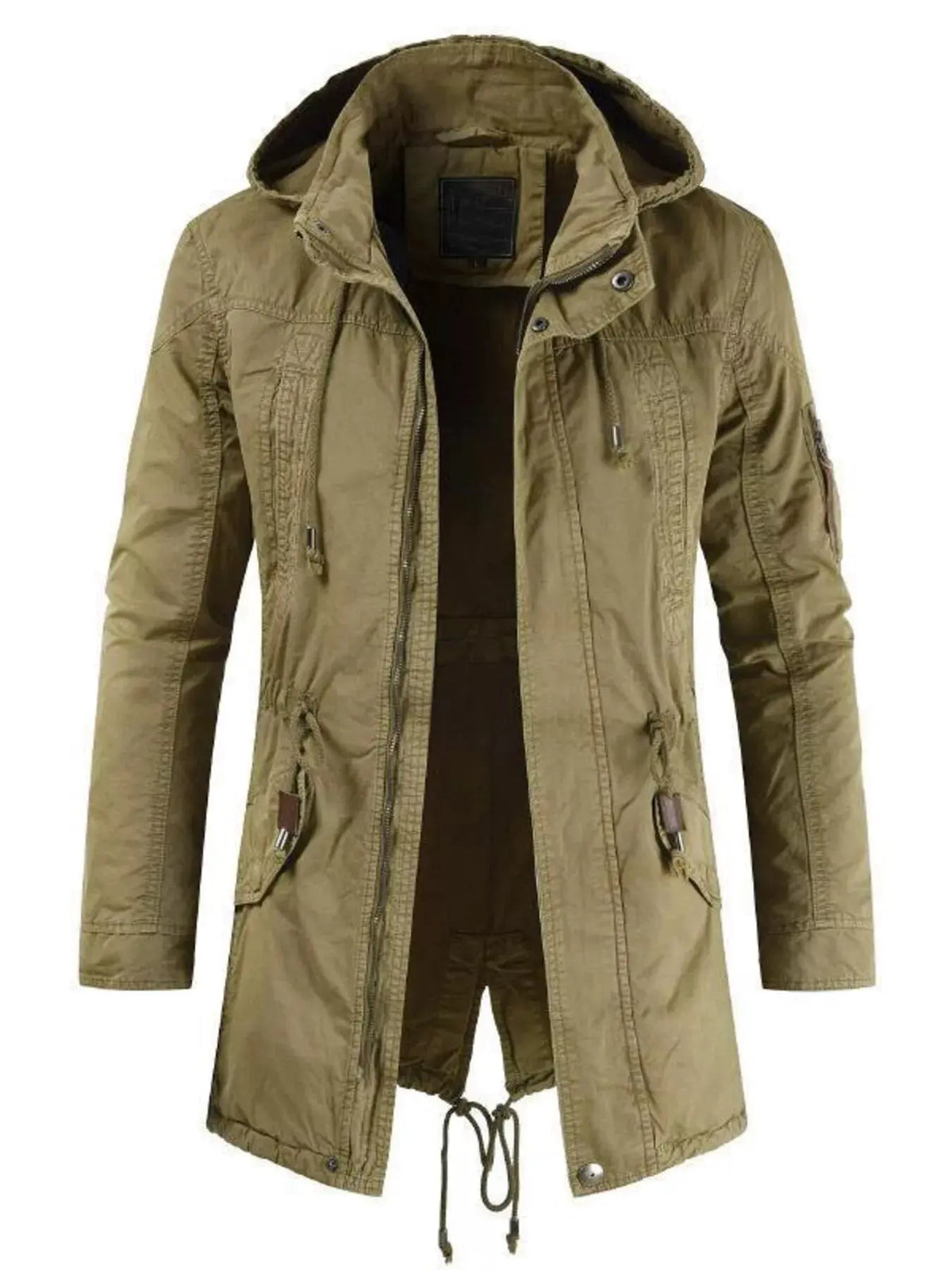Men's Plus Size Drawstring Casual Hooded Parka Coat by Trendsi